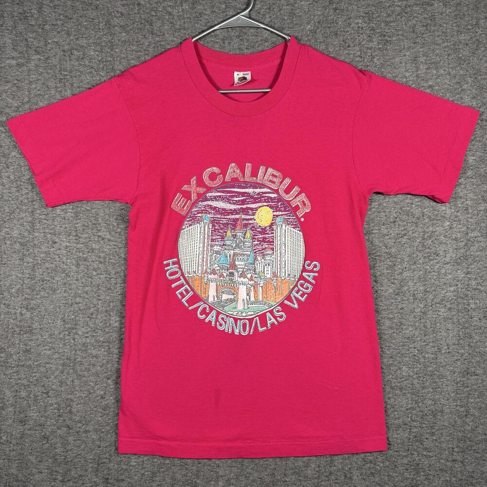 Vintage Excalibur Shirt Mens Medium Pink Las Vegas Hotel Casino Graphic Tee USA